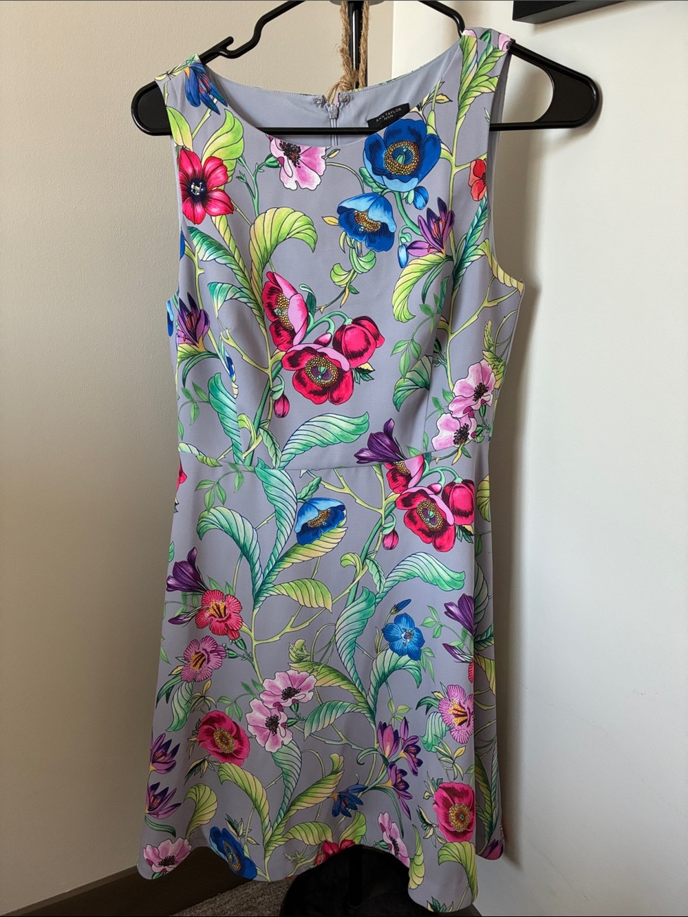 Ann Taylor Gray Floral Sleeveless A-Line Mini Dress